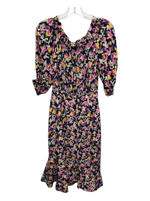 Saloni Size 2 Multicolor Silk Keyhole Abstract Print Back Zip Dress Multicolor / 2