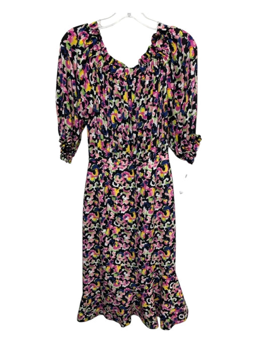 Saloni Size 2 Multicolor Silk Keyhole Abstract Print Back Zip Dress Multicolor / 2