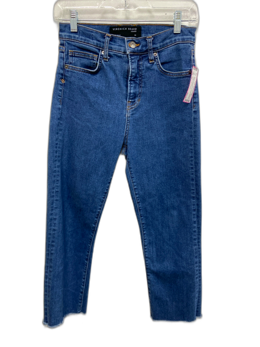 Veronica Beard Jeans Size 26 Medium Wash Cotton Straight Mid Rise Fringe Jeans Medium Wash / 26