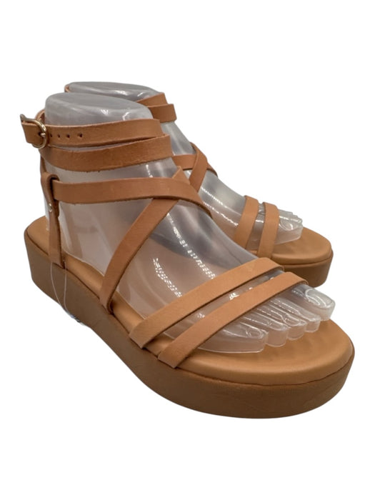Ancient Greek Sandals Shoe Size 37 Beige Leather Upper Strappy Platform Sandals Beige / 37