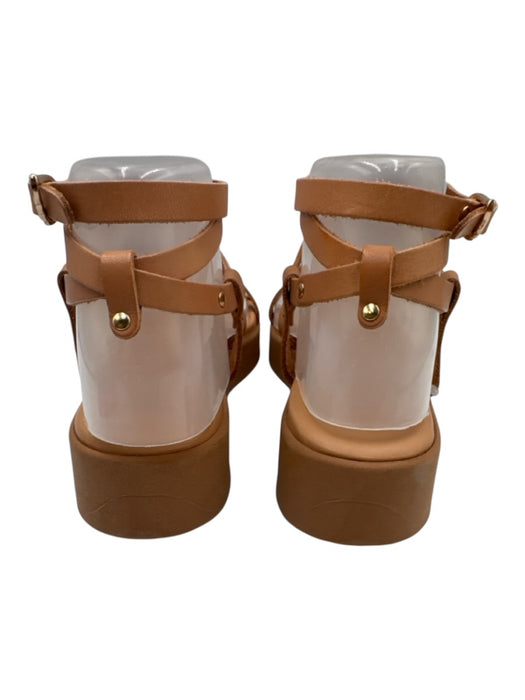 Ancient Greek Sandals Shoe Size 37 Beige Leather Upper Strappy Platform Sandals Beige / 37