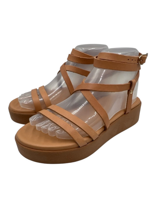 Ancient Greek Sandals Shoe Size 37 Beige Leather Upper Strappy Platform Sandals Beige / 37