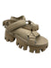 Prada Shoe Size 36.5 Beige Leather Upper Embossed Logo Velcro Ankle Sandals Beige / 36.5