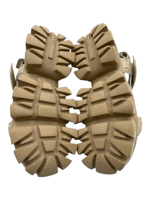 Prada Shoe Size 36.5 Beige Leather Upper Embossed Logo Velcro Ankle Sandals Beige / 36.5