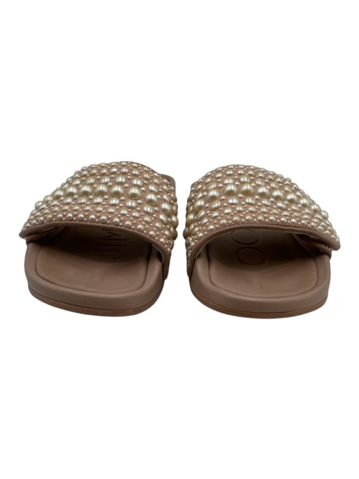 Jimmy Choo Shoe Size 37 Beige Pink textile upper Leather trim Slide Sandals Beige Pink / 37