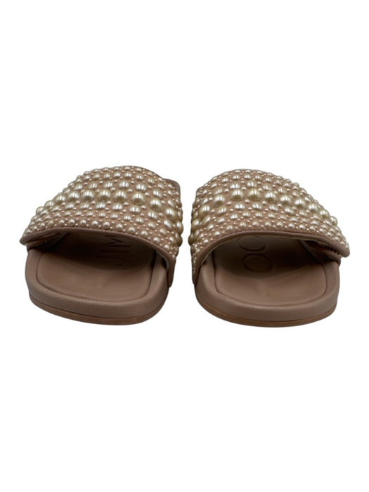 Jimmy Choo Shoe Size 37 Beige Pink textile upper Leather trim Slide Sandals Beige Pink / 37