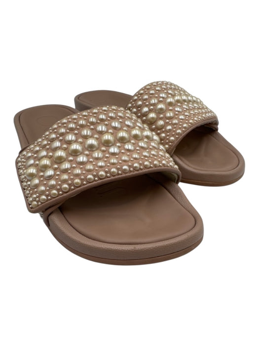 Jimmy Choo Shoe Size 37 Beige Pink textile upper Leather trim Slide Sandals Beige Pink / 37