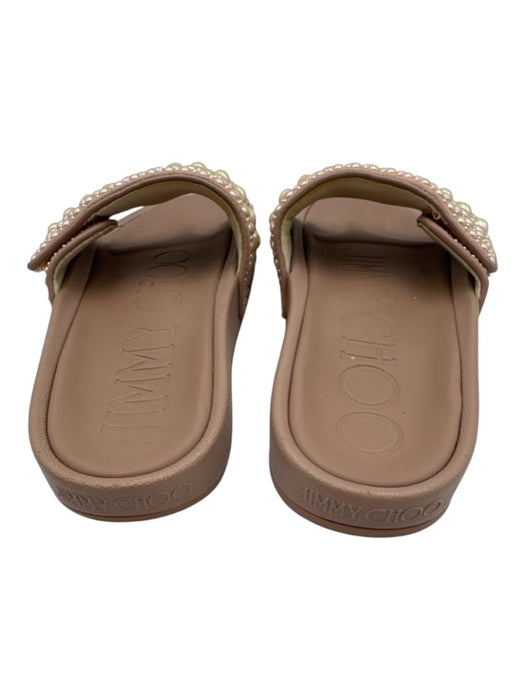 Jimmy Choo Shoe Size 37 Beige Pink textile upper Leather trim Slide Sandals Beige Pink / 37