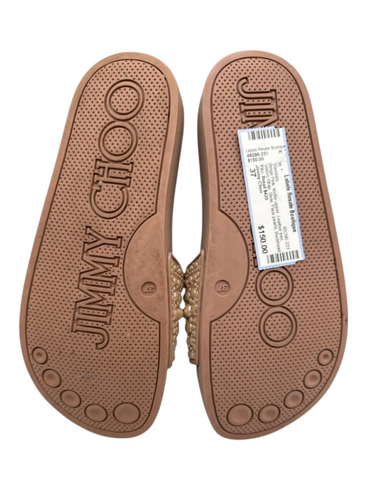 Jimmy Choo Shoe Size 37 Beige Pink textile upper Leather trim Slide Sandals Beige Pink / 37