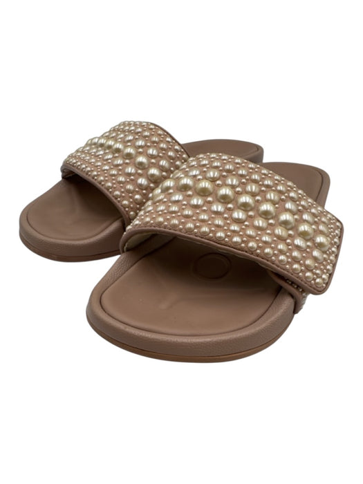 Jimmy Choo Shoe Size 37 Beige Pink textile upper Leather trim Slide Sandals Beige Pink / 37
