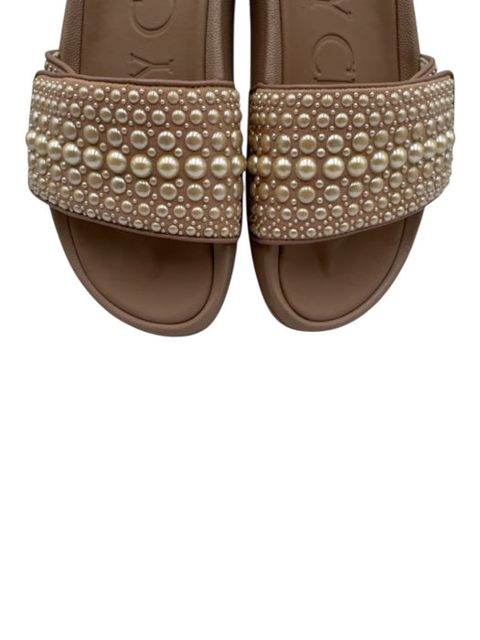 Jimmy Choo Shoe Size 37 Beige Pink textile upper Leather trim Slide Sandals Beige Pink / 37