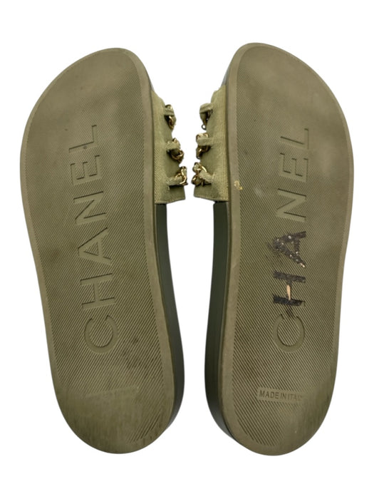 Chanel Shoe Size 37 Army Green & Gold textile upper Chain Detail Charm Sandals Army Green & Gold / 37