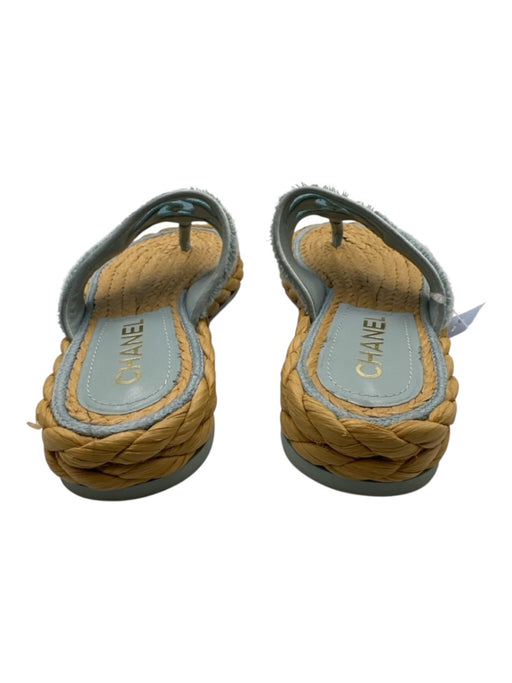 Chanel Shoe Size 36 Light Blue & Beige textile upper Terry Cloth Thong Sandals Light Blue & Beige / 36