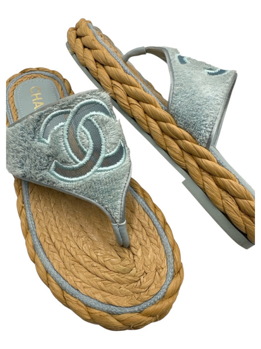 Chanel Shoe Size 36 Light Blue & Beige textile upper Terry Cloth Thong Sandals Light Blue & Beige / 36