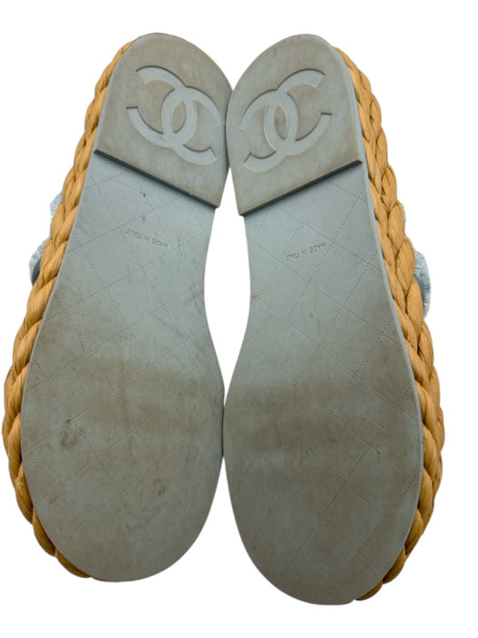 Chanel Shoe Size 36 Light Blue & Beige textile upper Terry Cloth Thong Sandals Light Blue & Beige / 36