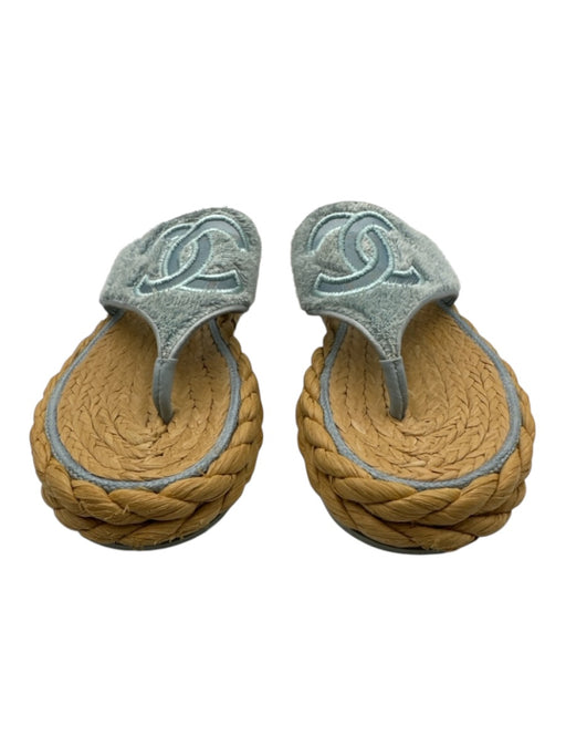 Chanel Shoe Size 36 Light Blue & Beige textile upper Terry Cloth Thong Sandals Light Blue & Beige / 36
