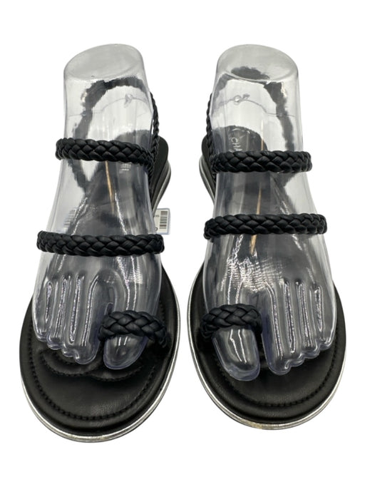 Chanel Shoe Size 37 Midnight blue Leather Upper Braided Strap Toe Ring Sandals Midnight blue / 37