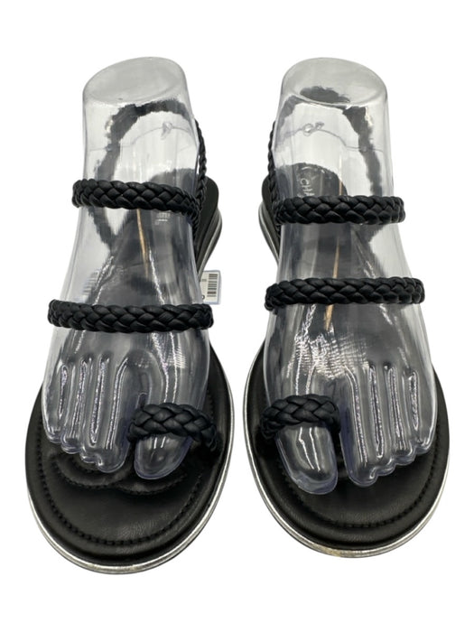 Chanel Shoe Size 37 Midnight blue Leather Upper Braided Strap Toe Ring Sandals Midnight blue / 37
