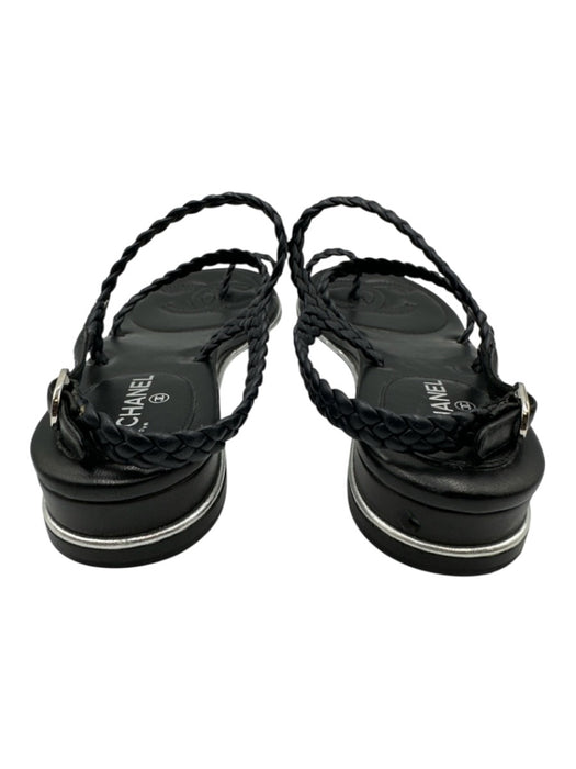 Chanel Shoe Size 37 Midnight blue Leather Upper Braided Strap Toe Ring Sandals Midnight blue / 37