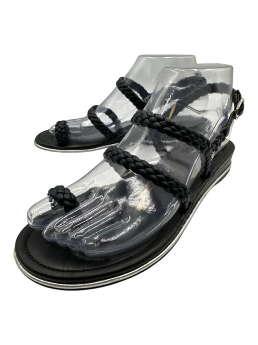 Chanel Shoe Size 37 Midnight blue Leather Upper Braided Strap Toe Ring Sandals Midnight blue / 37