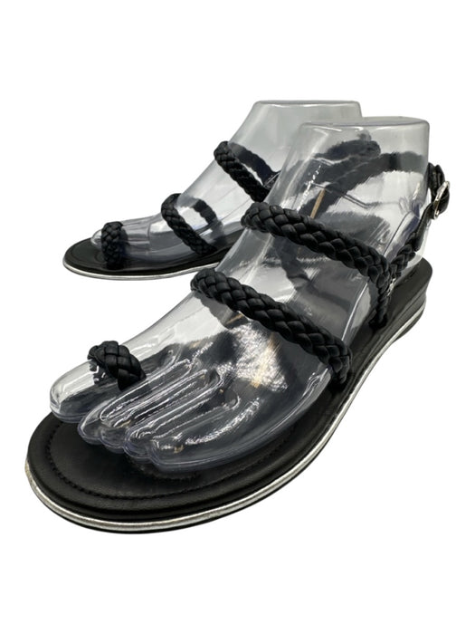 Chanel Shoe Size 37 Midnight blue Leather Upper Braided Strap Toe Ring Sandals Midnight blue / 37