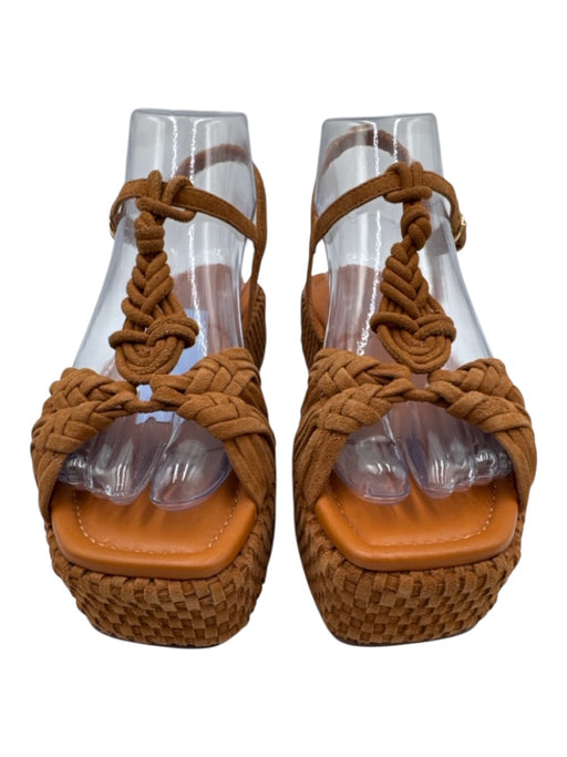 Ulla Johnson Shoe Size 37 Tan Brown Leather Upper Suede Woven T Strap Sandals Tan Brown / 37