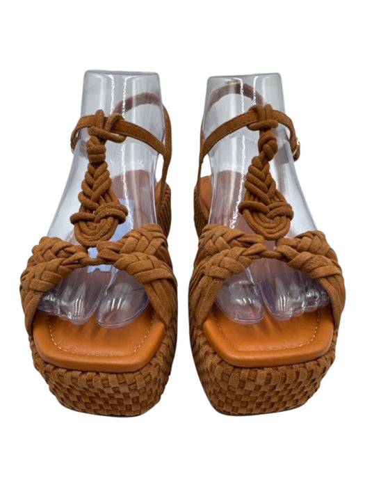 Ulla Johnson Shoe Size 37 Tan Brown Leather Upper Suede Woven T Strap Sandals Tan Brown / 37
