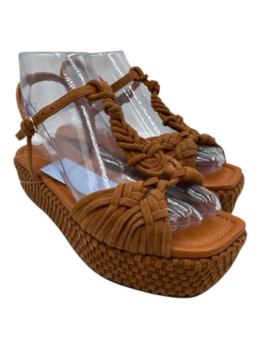 Ulla Johnson Shoe Size 37 Tan Brown Leather Upper Suede Woven T Strap Sandals Tan Brown / 37