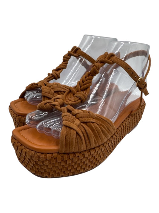 Ulla Johnson Shoe Size 37 Tan Brown Leather Upper Suede Woven T Strap Sandals Tan Brown / 37