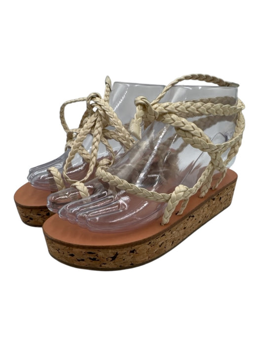 Ancient Greek Sandals Shoe Size 37 Cream White Leather Upper Wrap Ankle Sandals Cream White / 37