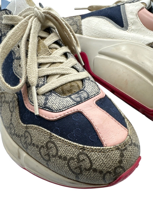 Gucci Shoe Size 37 Navy Blue, Cream & Brown textile upper Guccissima Sneakers Navy Blue, Cream & Brown / 37