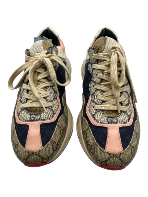 Gucci Shoe Size 37 Navy Blue, Cream & Brown textile upper Guccissima Sneakers Navy Blue, Cream & Brown / 37