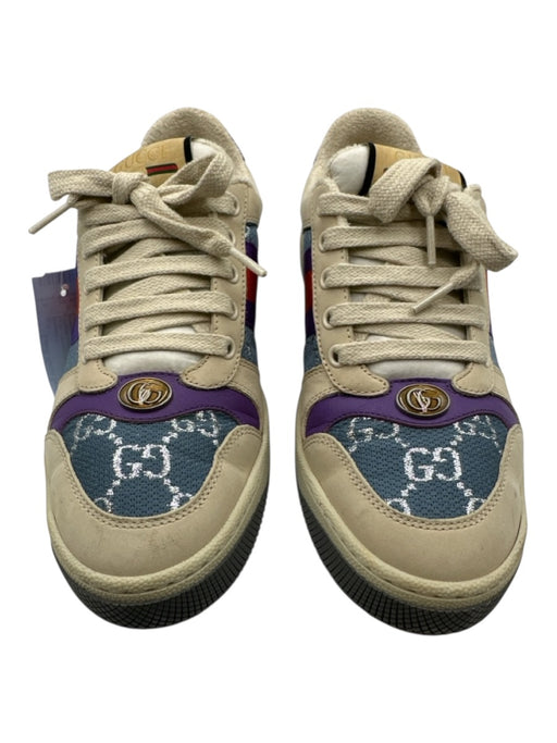 Gucci Shoe Size 37 Cream White, Blue & Purple Leather & Textile Upper Sneakers Cream White, Blue & Purple / 37