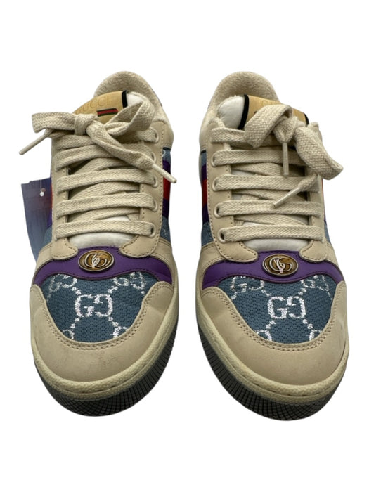 Gucci Shoe Size 37 Cream White, Blue & Purple Leather & Textile Upper Sneakers Cream White, Blue & Purple / 37