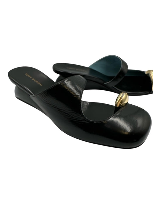 Tory Burch Shoe Size 6.5 Black & Gold Tone Leather Upper Metal Detail Mules Black & Gold Tone / 6.5