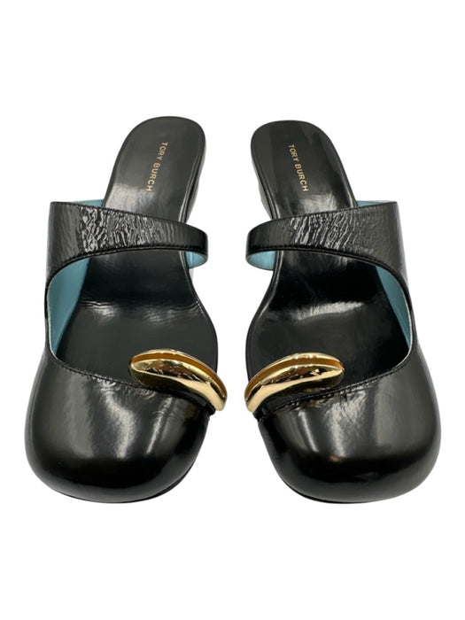 Tory Burch Shoe Size 6.5 Black & Gold Tone Leather Upper Metal Detail Mules Black & Gold Tone / 6.5