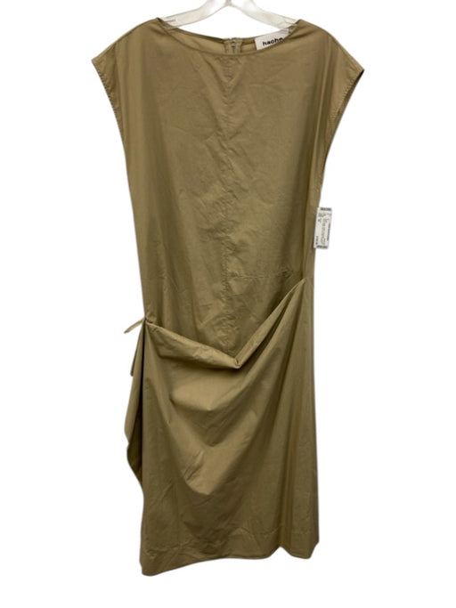 Hache Size 38 Khaki Beige Cotton Sleeveless Tie Side Apron Detail Back Zip Dress Khaki Beige / 38
