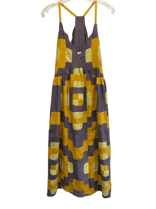Sea New York Size XS Purple & Yellow Cotton Sleeveless Geometric Patchwork Dress Purple & Yellow / XS