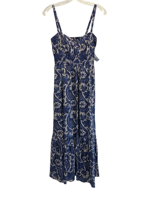 Ulla Johnson Size 0 Blue & Cream Beige Cotton Blend Abstract Print Dress Blue & Cream Beige / 0