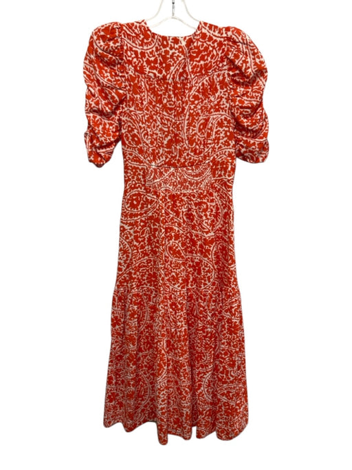 ME+EM Size 2 Orange & White Cotton Abstract Botanical Print 1/2 Sleeve Dress Orange & White / 2