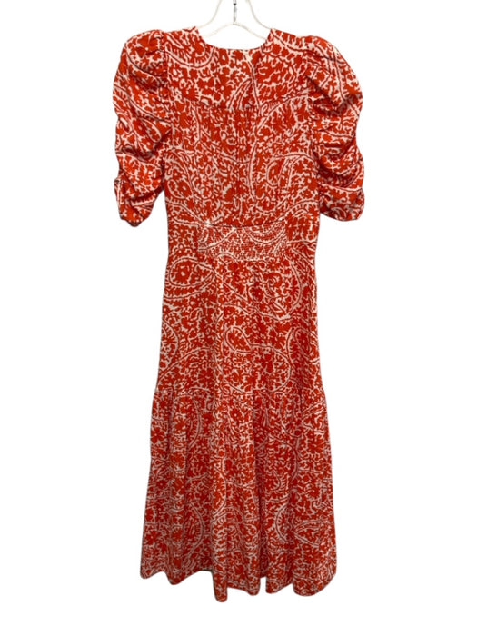 ME+EM Size 2 Orange & White Cotton Abstract Botanical Print 1/2 Sleeve Dress Orange & White / 2