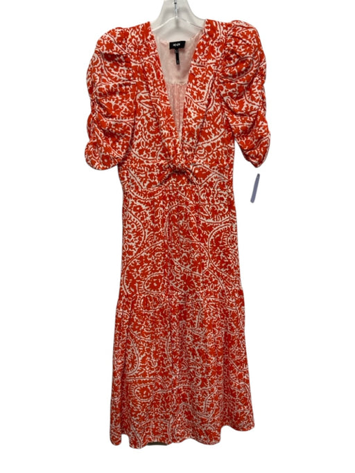 ME+EM Size 2 Orange & White Cotton Abstract Botanical Print 1/2 Sleeve Dress Orange & White / 2