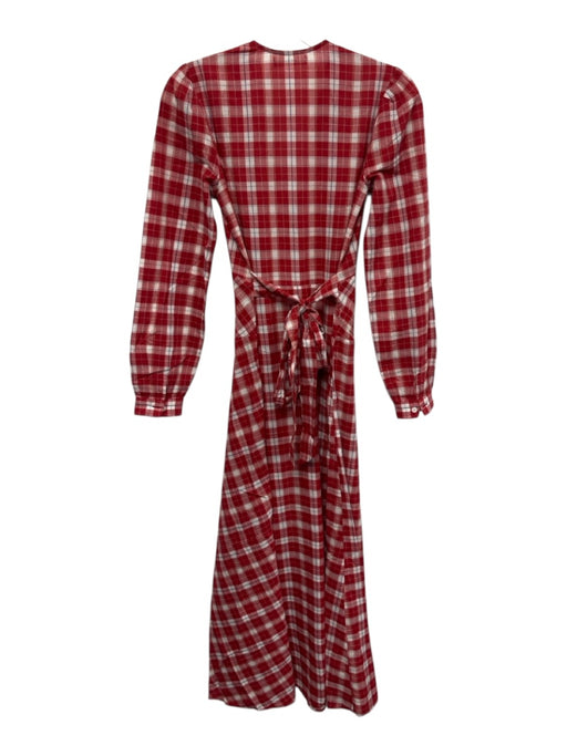 Doen Size XS Red, White & Blue Cotton Plaid Long Sleeve V Neck Segmented Dress Red, White & Blue / XS