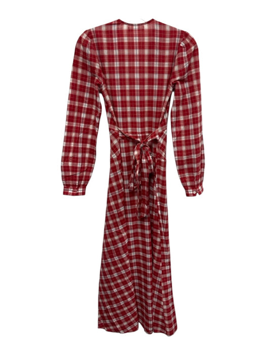 Doen Size XS Red, White & Blue Cotton Plaid Long Sleeve V Neck Segmented Dress Red, White & Blue / XS