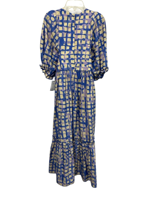 Hunter Bell Size XS Blue, Purple & Yellow Cotton Abstract Print Grid Dress Blue, Purple & Yellow / XS
