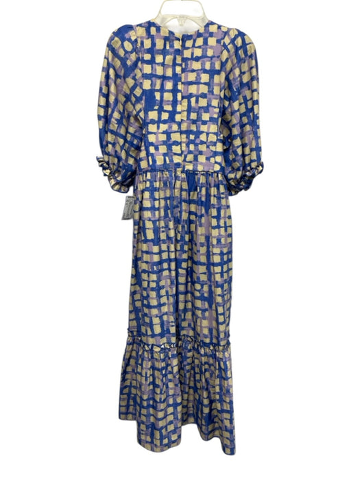 Hunter Bell Size XS Blue, Purple & Yellow Cotton Abstract Print Grid Dress Blue, Purple & Yellow / XS