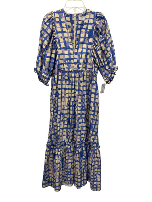 Hunter Bell Size XS Blue, Purple & Yellow Cotton Abstract Print Grid Dress Blue, Purple & Yellow / XS