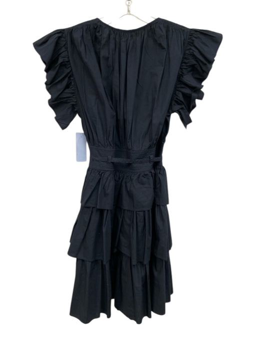 Ulla Johnson Size 0 Black Cotton Ruffle Cap Sleeve V Neck Button Front Dress Black / 0