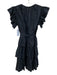 Ulla Johnson Size 0 Black Cotton Ruffle Cap Sleeve V Neck Button Front Dress Black / 0