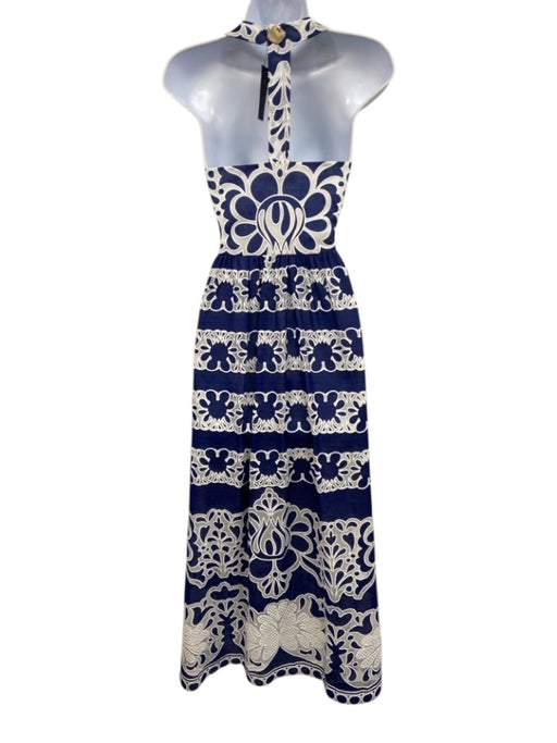 Borgo De Nor Size 8 Navy Blue & White Cotton Blend Lace Detail Sleeveless Dress Navy Blue & White / 8